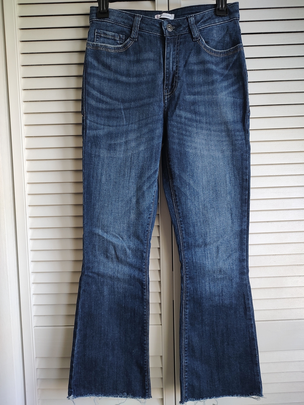 Dark Blue Flare Jeans with Raw Hem